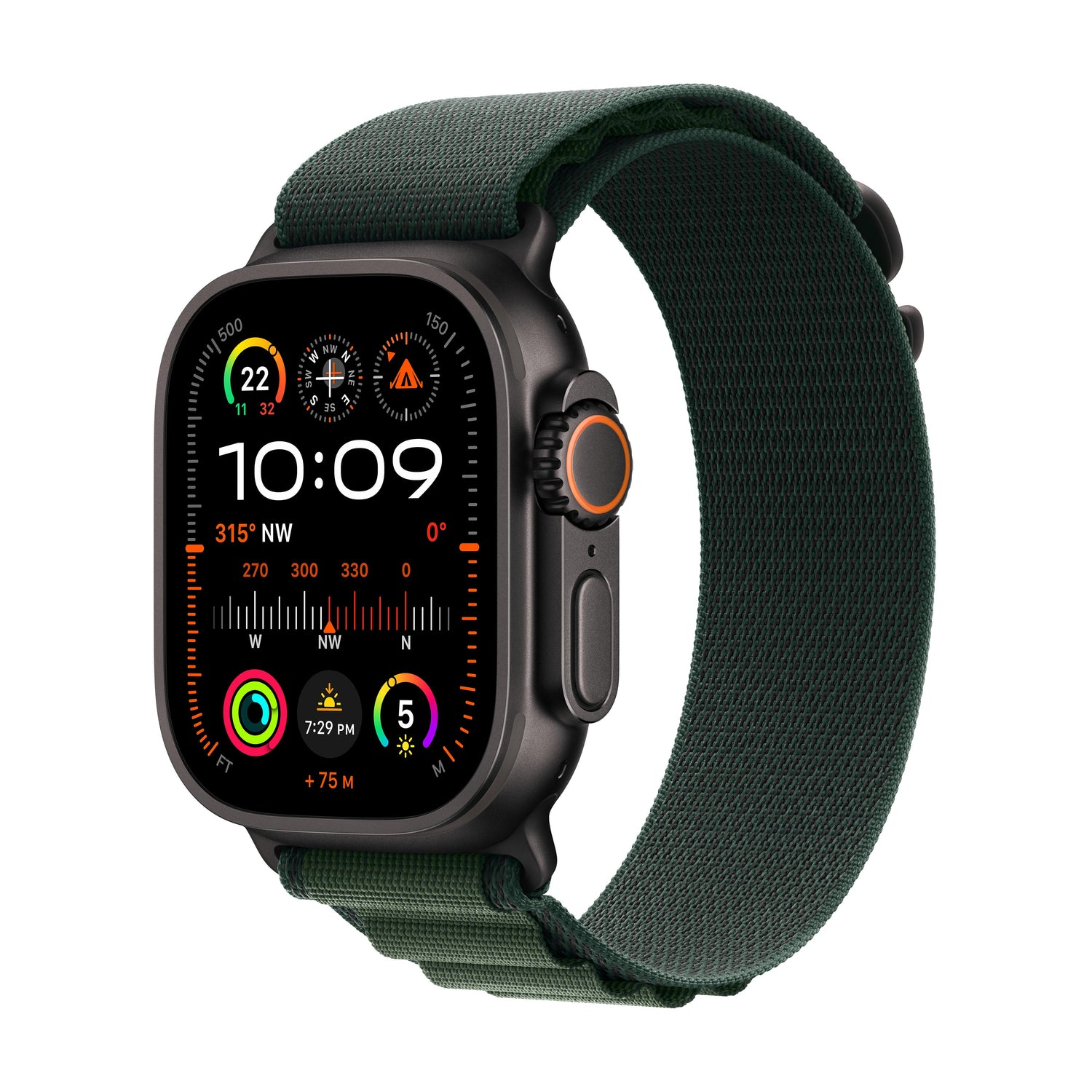 Apple Watch Ultra 2 GPS + Cellular 49mm Black Titanium Case with Dark Green Alpine Loop - L