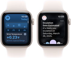 two Apple Watch SE 3 devices with Starlight aluminum cases showing the Vitals app on screens