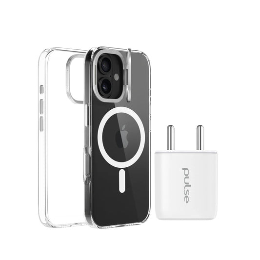 Pulse PD20W wall charger & crystal case bundle for iPhone 16