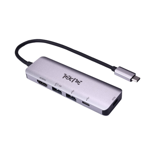 TEKNE Essential USB-C Hub | 8-in-1 Multiport Adapter | 100W Fast Charging & 4K HDMI - Silver