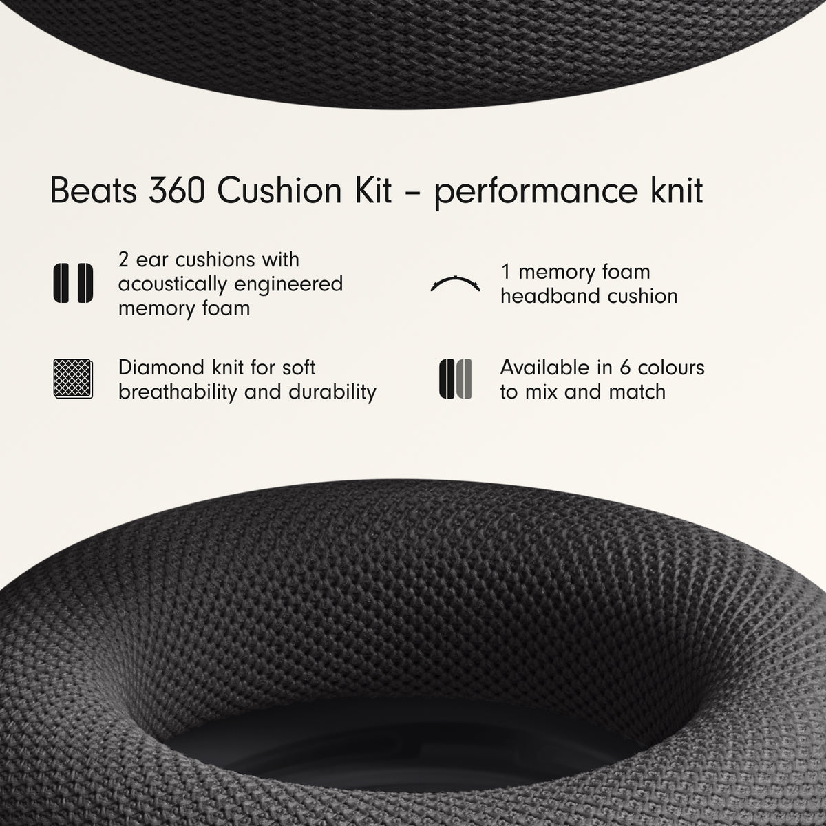 Beats 360 Cushion Kit – Black Performance Knit Cushions for Ear Cups and Headband