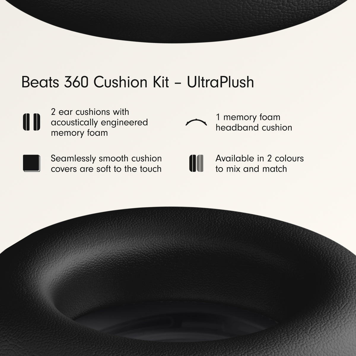 Beats 360 Cushion Kit – Black UltraPlush Cushions for Ear Cups and Headband