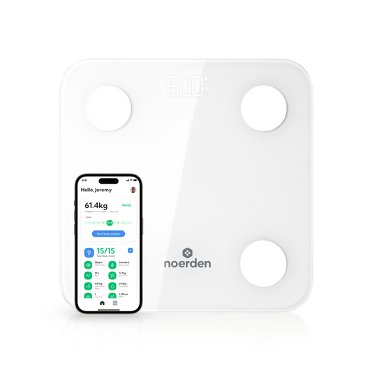 NOERDEN Minimi - White - Smart Body Scale - Bluetooth, LED Display, Tempered Glass, BIA Advanced Technology, 4 Precision sensors