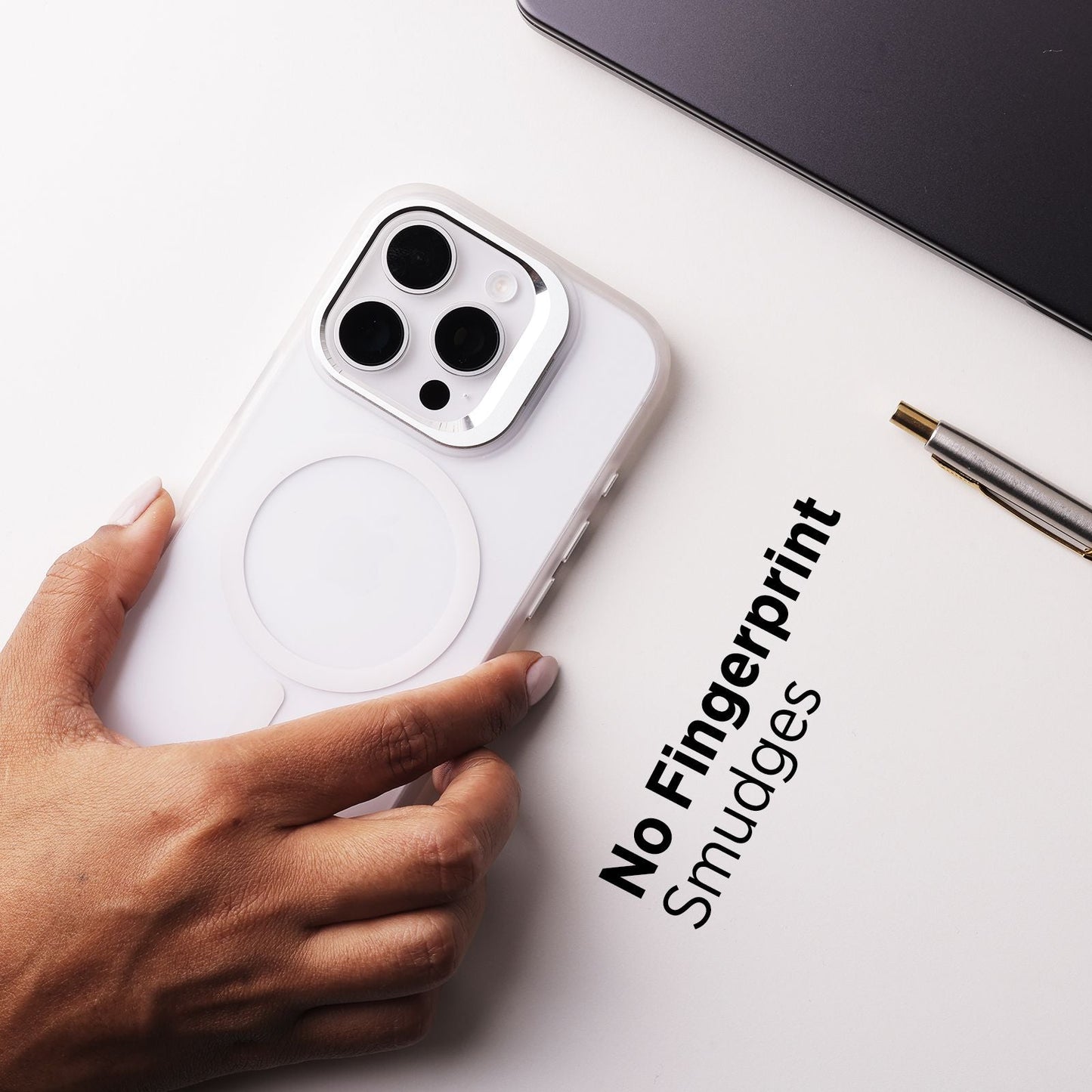 TEKNE CLEAR Case with Camera Stand for iPhone 16 Pro | Slim, Transparent & Scratch-Resistant - White