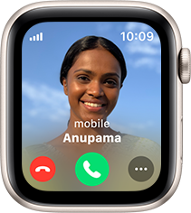 Apple Watch SE displaying incoming phone call with caller's picture and name.