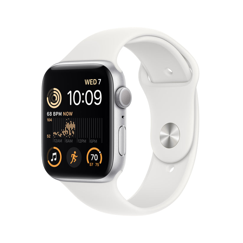 Apple Watch SE GPS 44mm Silver Aluminium Case with White Sport Band Regular