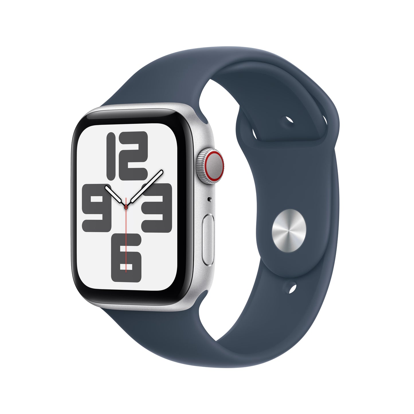 Apple Watch SE GPS + Cellular 44mm Silver Aluminium Case with Storm Blue Sport Band - M/L