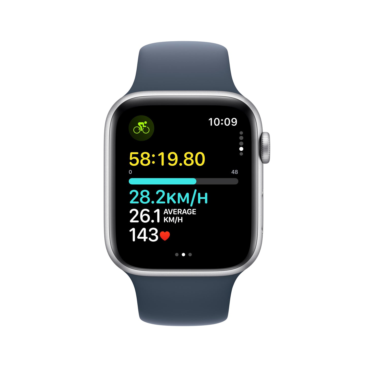 Apple Watch SE GPS + Cellular 44mm Silver Aluminium Case with Storm Blue Sport Band - M/L