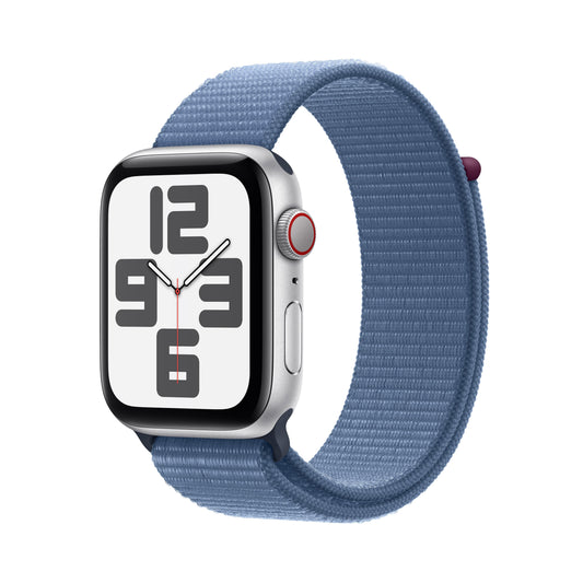 Apple Watch SE GPS + Cellular 44mm Silver Aluminium Case with Winter Blue Sport Loop