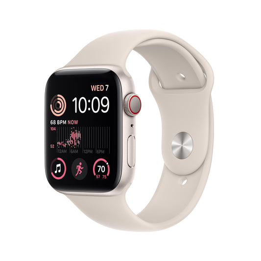 Apple Watch SE GPS + Cellular 44mm Starlight Aluminium Case with Starlight Sport Band - Regular