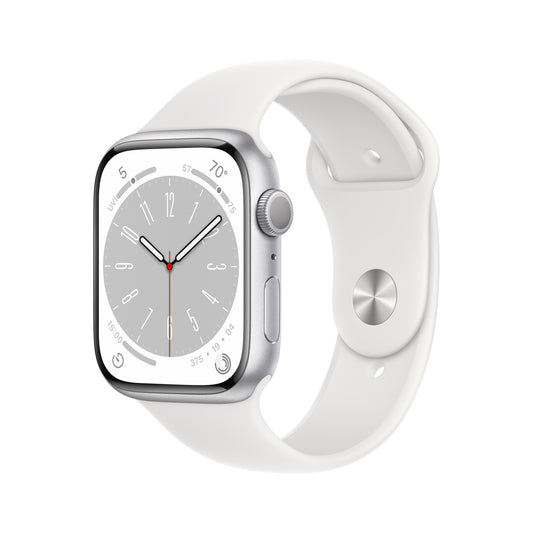 Apple Watch Series 8 GPS 45mm Silver Aluminium Case with White Sport Band - Regular