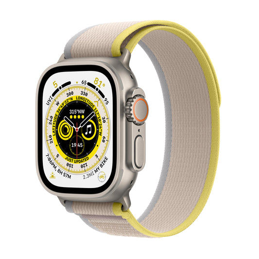 Apple Watch Ultra GPS + Cellular, 49mm Titanium Case with Yellow/Beige Trail Loop - M/L