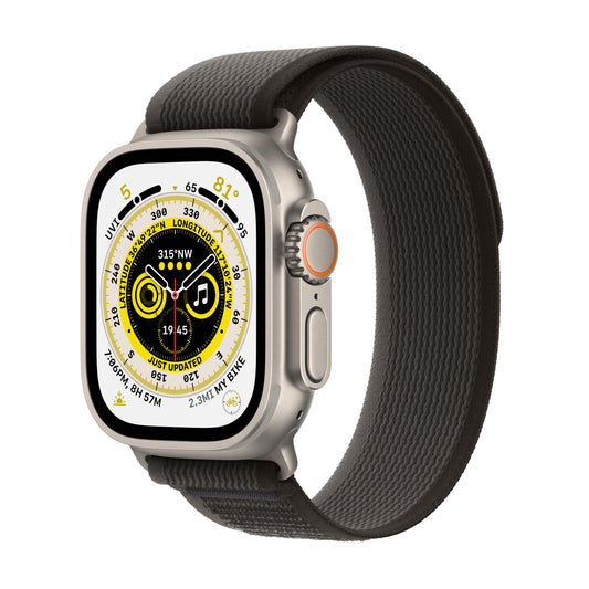 Apple Watch Ultra GPS + Cellular, 49mm Titanium Case with Black/Grey Trail Loop - S/M