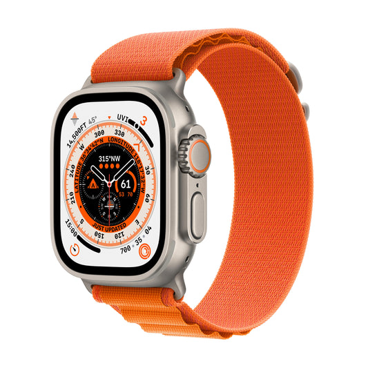 Apple Watch Ultra GPS + Cellular, 49mm Titanium Case with Orange Alpine Loop - Small