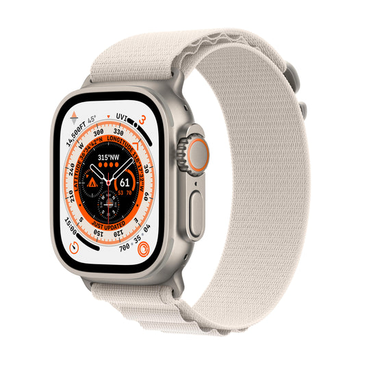 Apple Watch Ultra GPS + Cellular, 49mm Titanium Case with Starlight Alpine Loop - Small