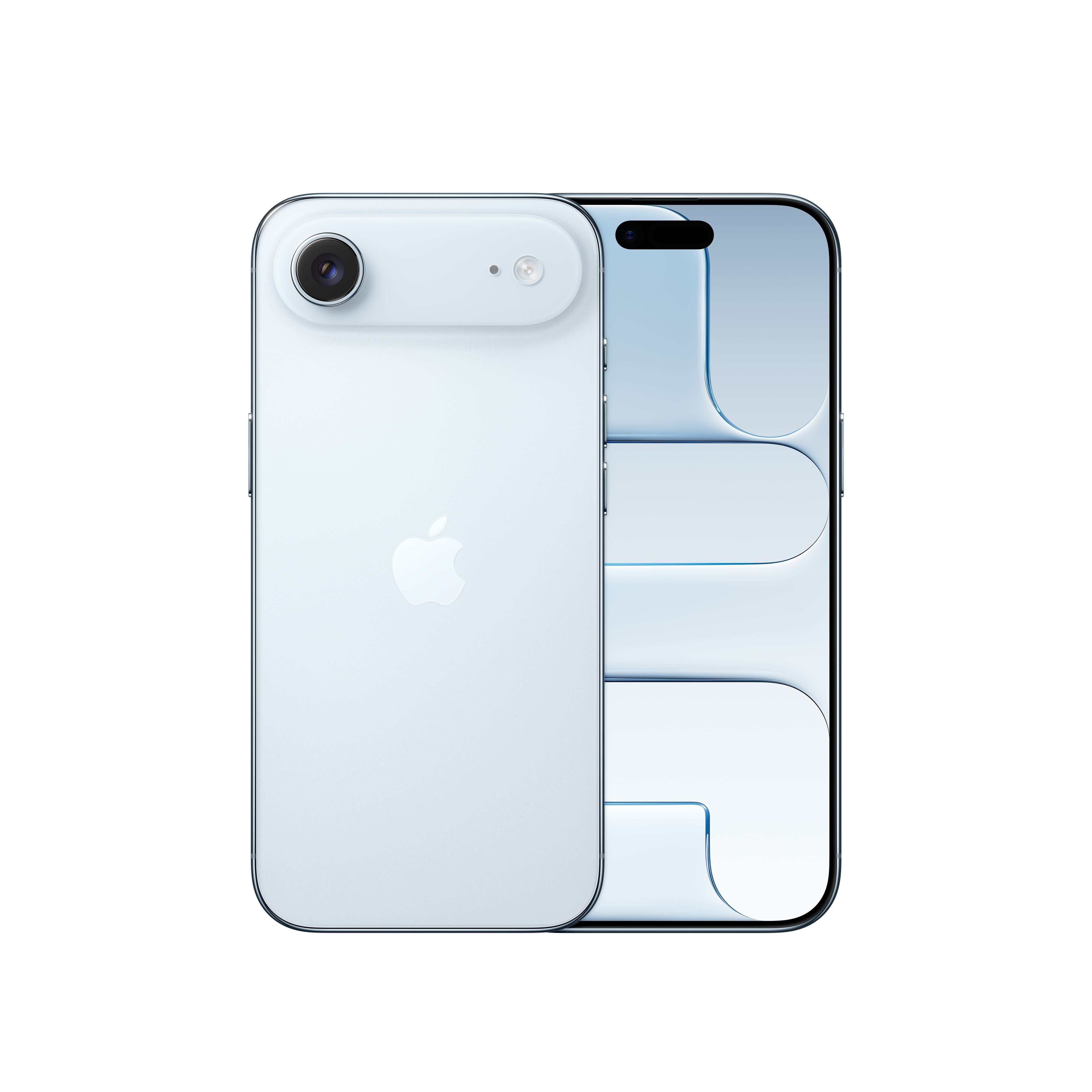iPhone Air in silver showing its slim single-camera back and front display design