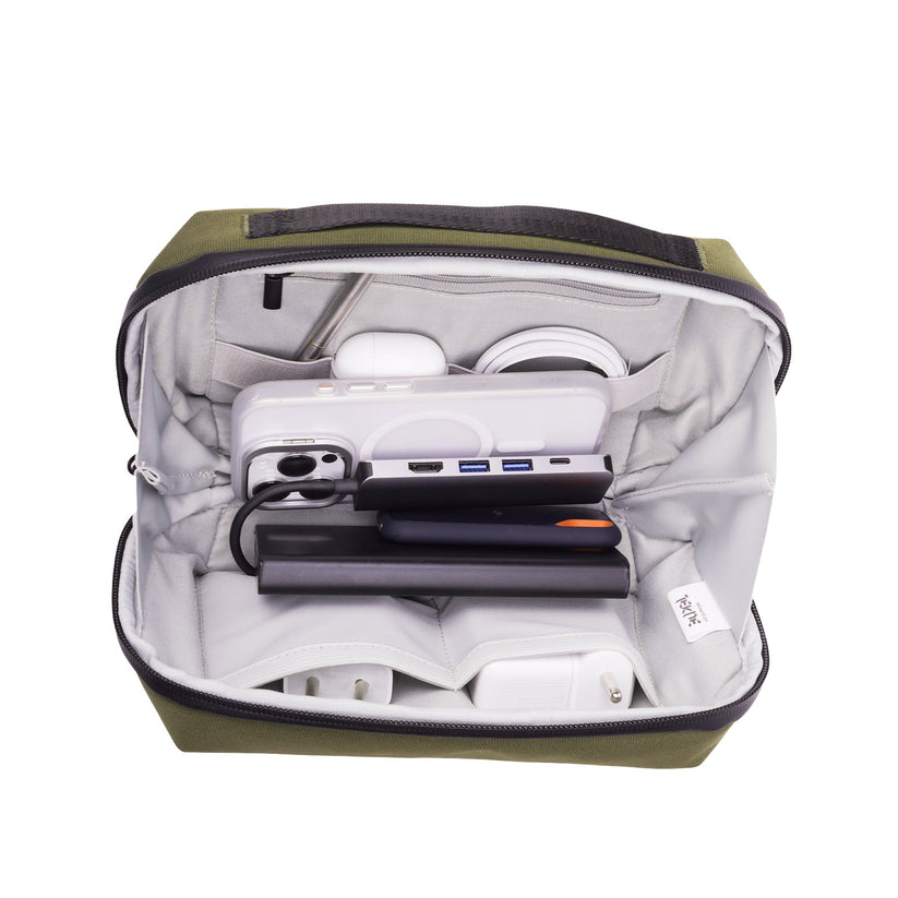 TEKNE Gadget Organiser | Water-Resistant Tech Pouch with Multiple Compartments | Olive Green | Travel-Friendly  Get best offers for TEKNE Gadget Organiser | Water-Resistant Tech Pouch with Multiple Compartments | Olive Green | Travel-Friendly 