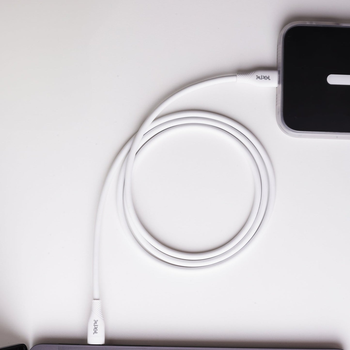 TEKNE 60W iPhone Silicone Charging Cable | Fast Charging | Ultra-Durable | Tangle-Free Design - White