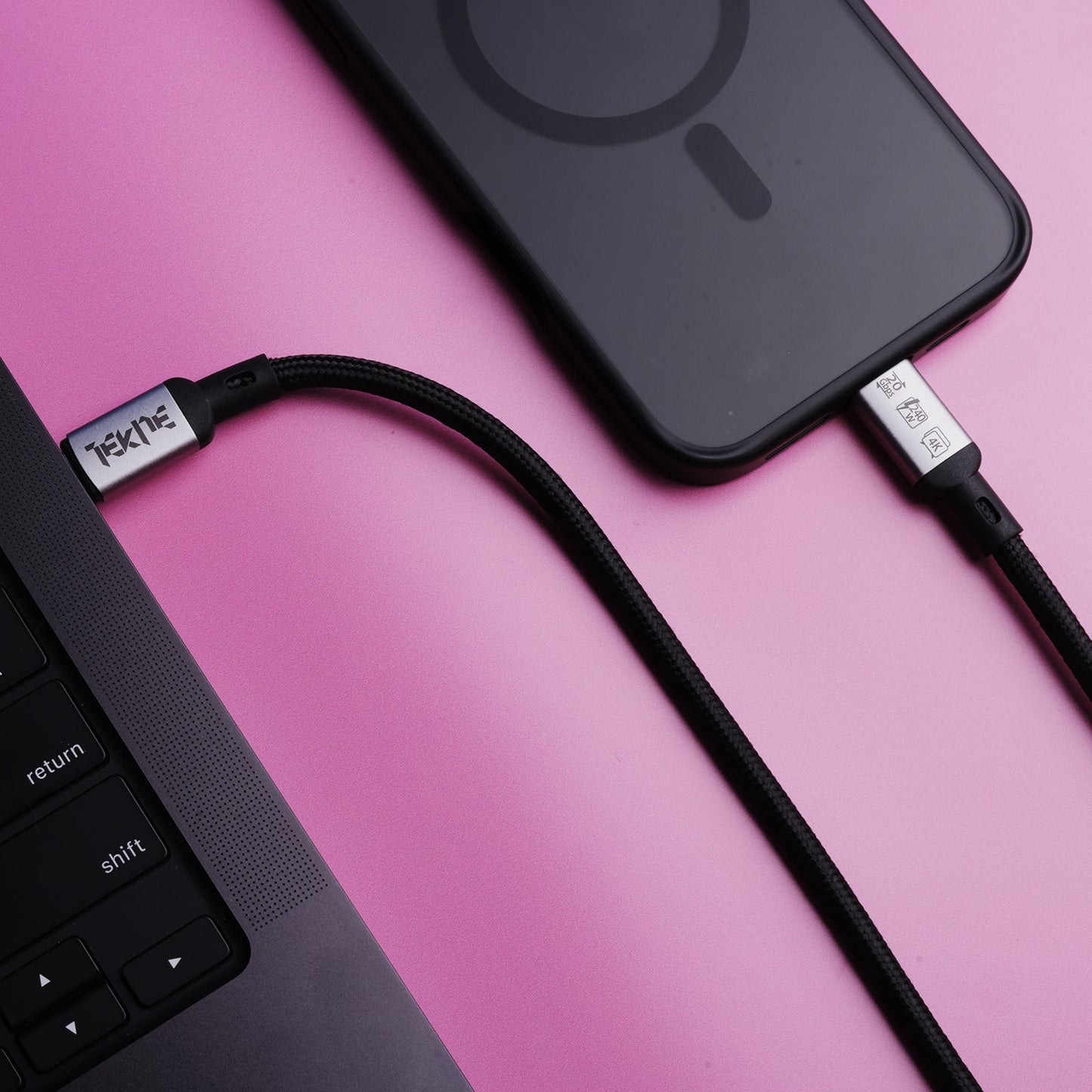 TEKNE 240W USB4 Braided Cable | Ultra-Fast Charging & 20Gbps Data Transfer | Durable 2m Cable - Black 