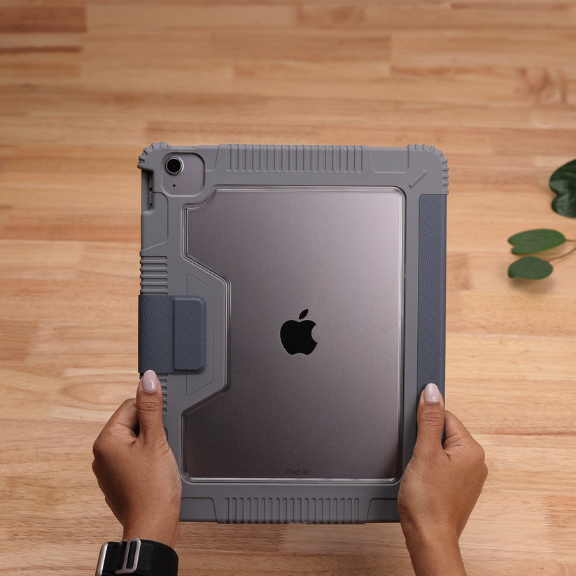 TEKNE Shockproof Vegan Leather Case for iPad Air 13 M2 | Stand Function | Drop Protection - Grey Get best offers for TEKNE Shockproof Vegan Leather Case for iPad Air 13 M2 | Stand Function | Drop Protection - Grey