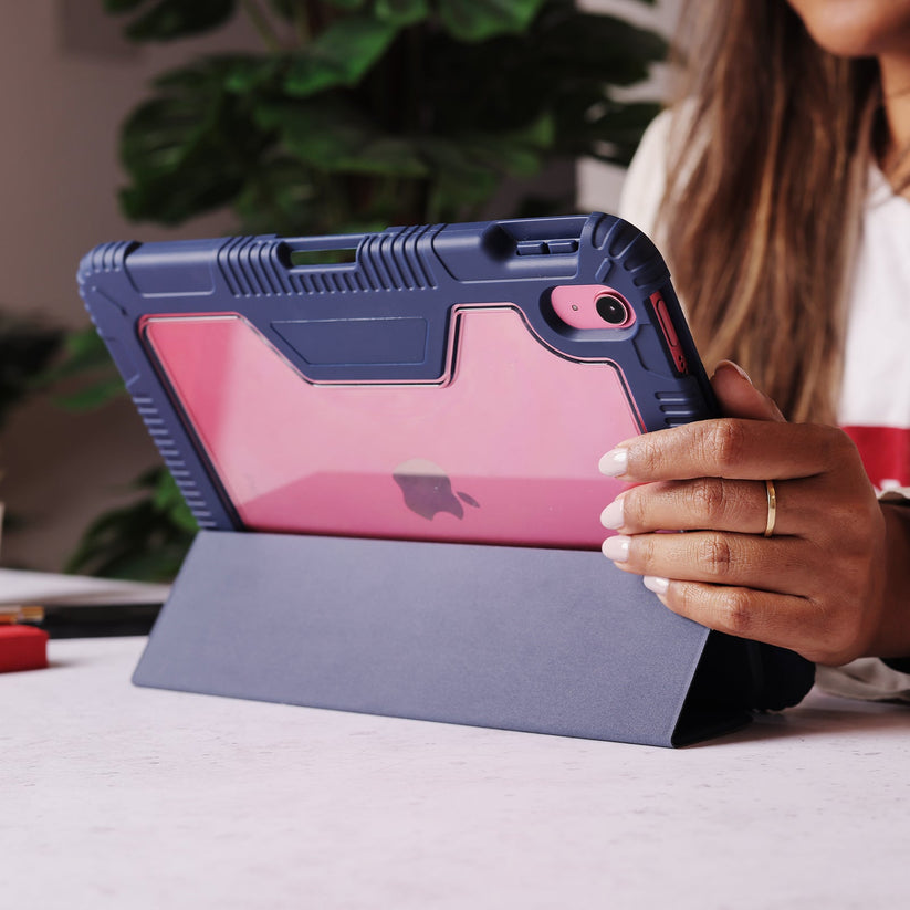 TEKNE Shockproof Vegan Leather Case for iPad 10th Gen 10.9 inch | Stand Function | Drop Protection - Blue Get best offers for TEKNE Shockproof Vegan Leather Case for iPad 10th Gen 10.9 inch | Stand Function | Drop Protection - Blue