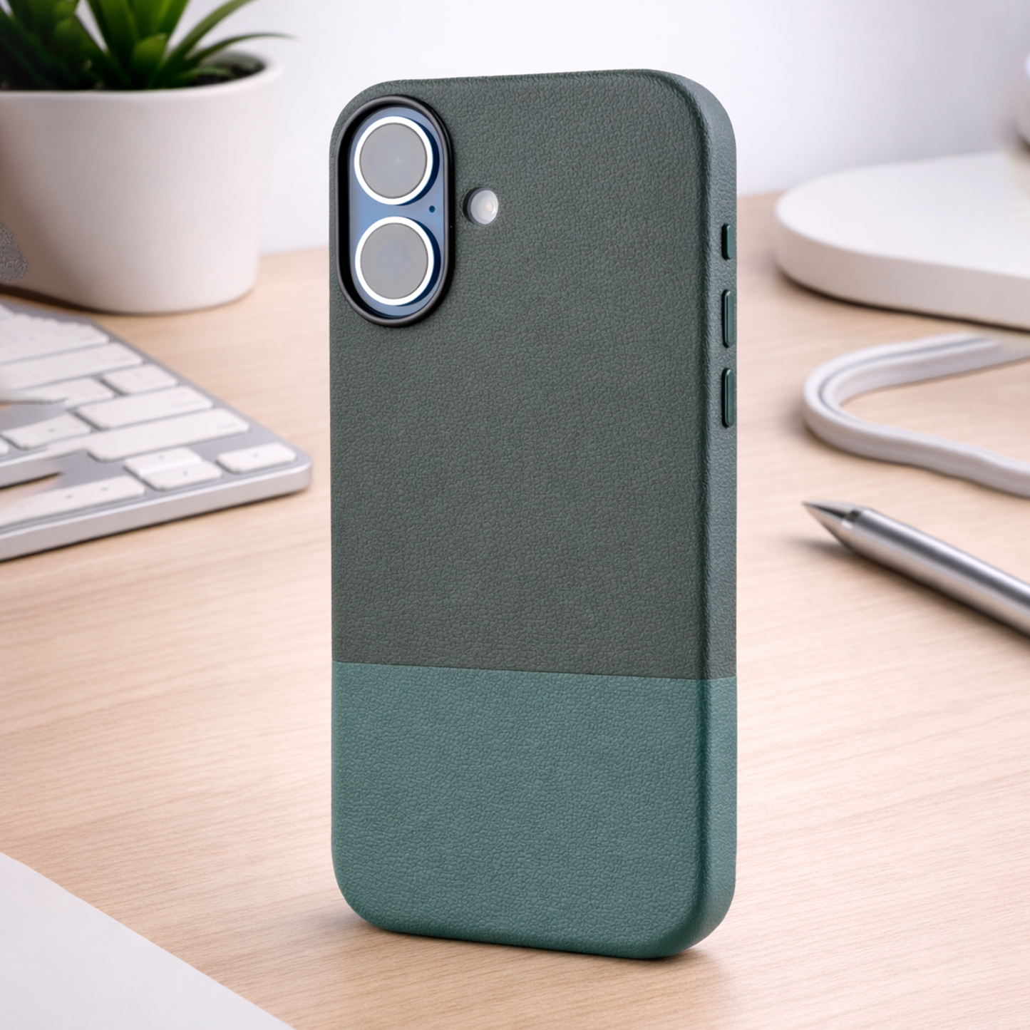 TEKNE DualTone Vegan Leather Case for iPhone 17-Green