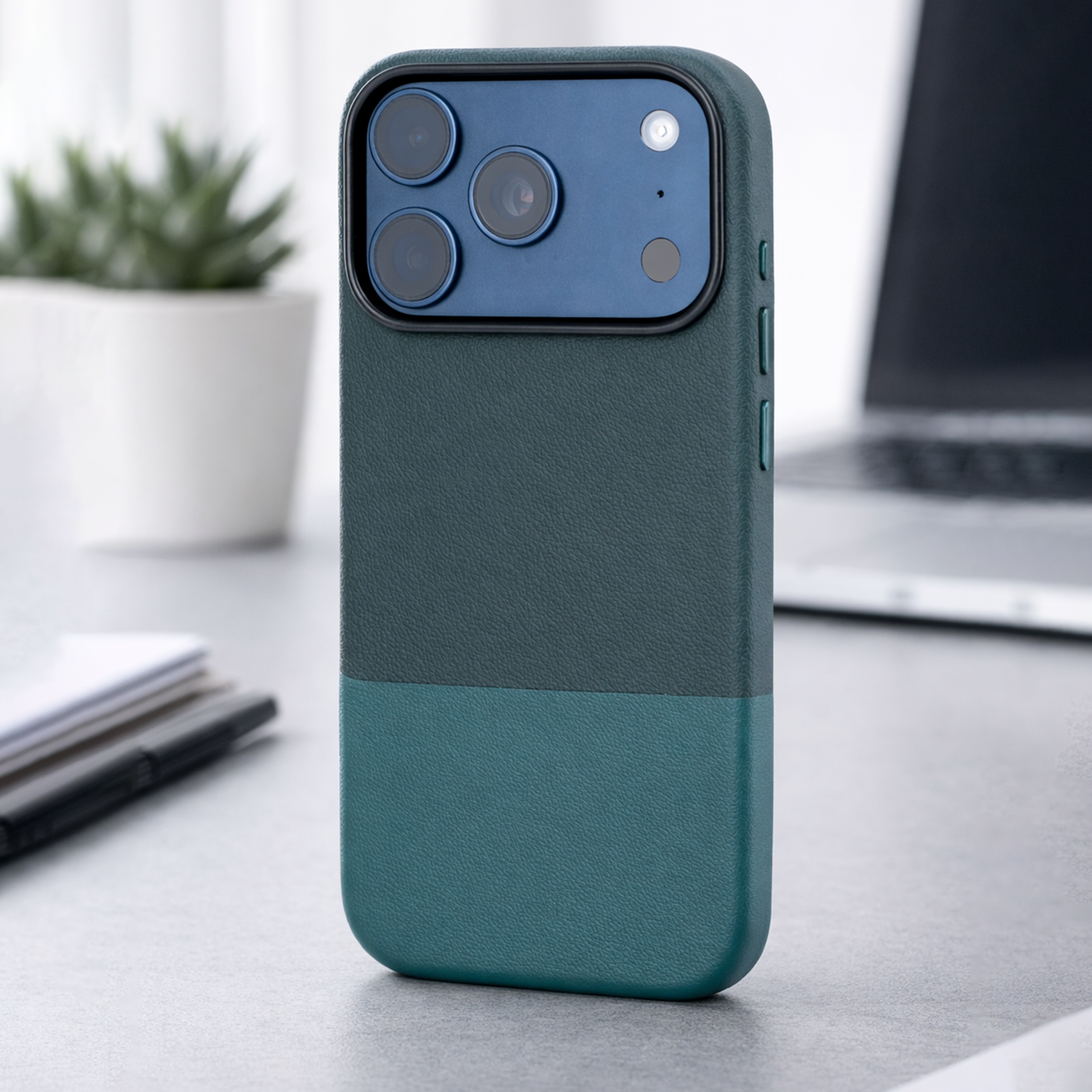 TEKNE DualTone Vegan Leather Case for iPhone 17  Pro- Green