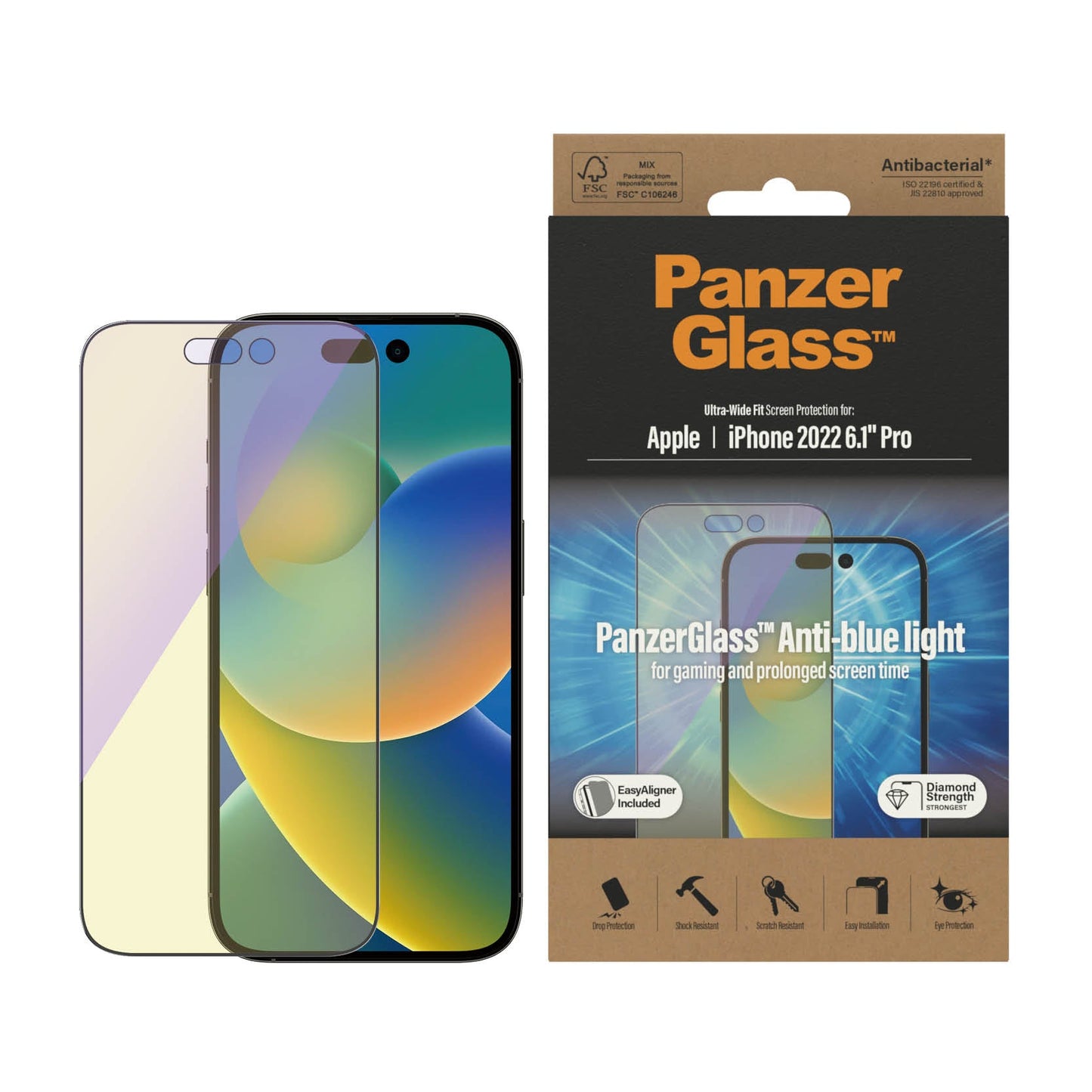 PanzerGlass™ Anti-blue Lgiht Ultra-Wide Fit Screen Protector for iPhone 14 Pro - Anti-blue Light