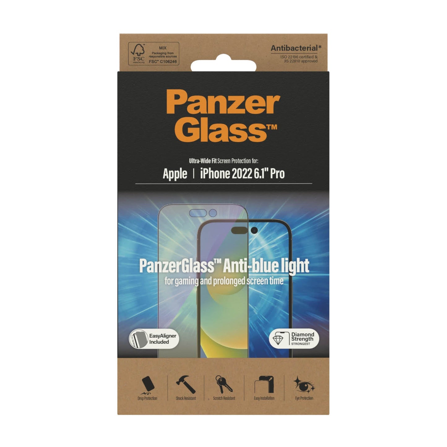 PanzerGlass™ Anti-blue Lgiht Ultra-Wide Fit Screen Protector for iPhone 14 Pro - Anti-blue Light
