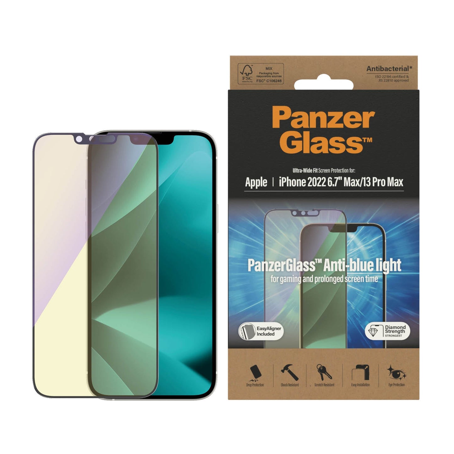 PanzerGlass™ Anti-blue Lgiht Ultra-Wide Fit Screen Protector for iPhone 14 Plus, iPhone 13 Pro Max - Anti-blue Light