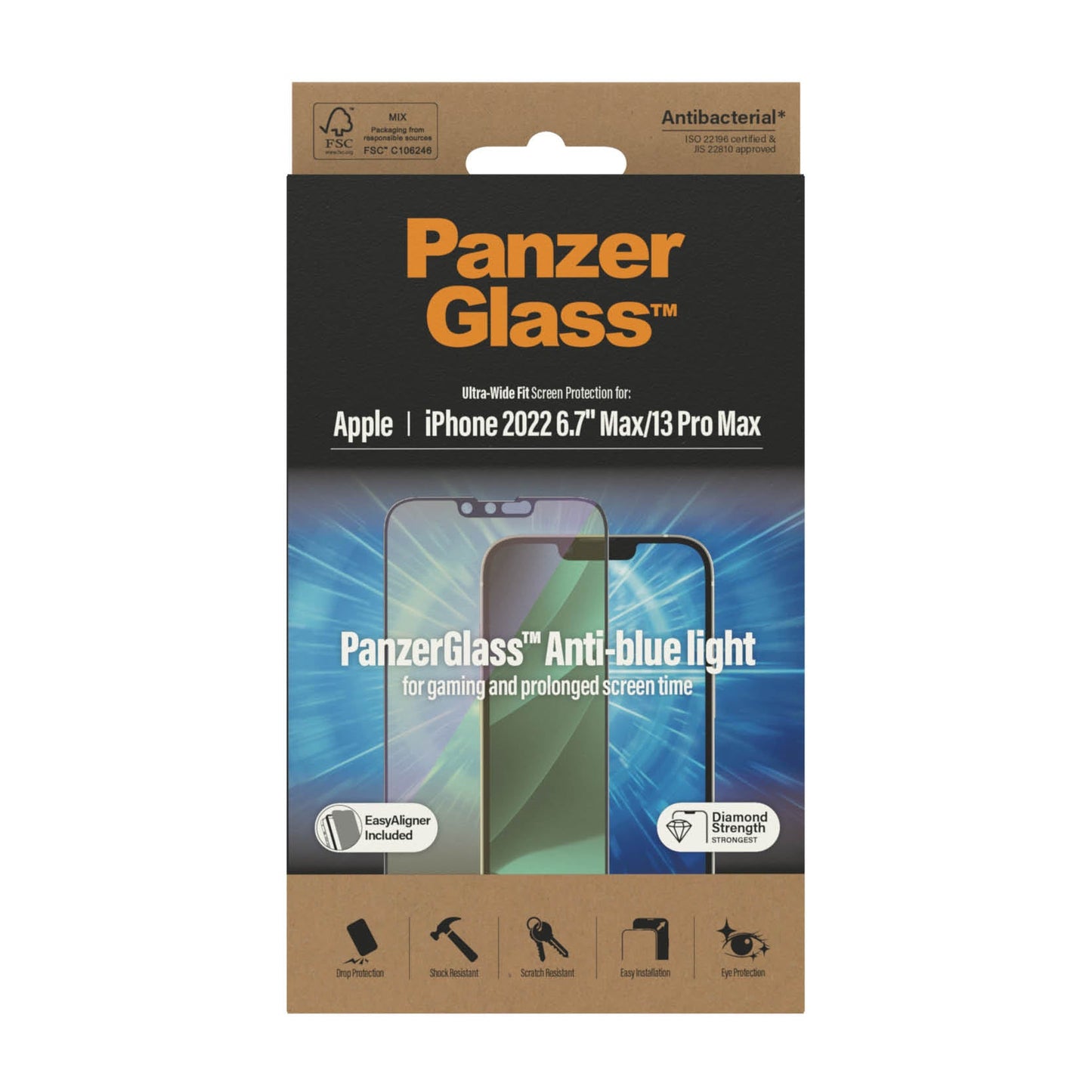 PanzerGlass™ Anti-blue Lgiht Ultra-Wide Fit Screen Protector for iPhone 14 Plus, iPhone 13 Pro Max - Anti-blue Light