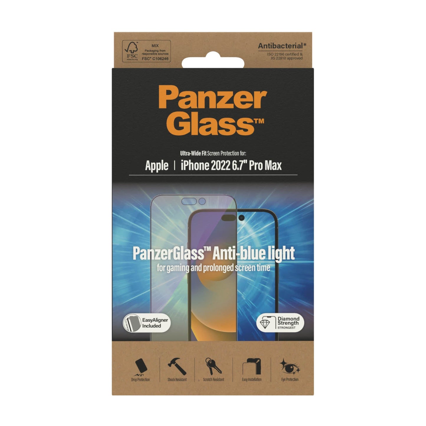 PanzerGlass™ Anti-blue Lgiht Ultra-Wide Fit Screen Protector for iPhone 14 Pro Max - Anti-blue Light
