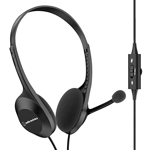 Audio-Technica Ath-102Usb Wired On Ear Headphones With Mic With In-Line Volume & Mute Controls, Usb-A To Usb-C Adapter, Built-In Noise Cancelling For Work From Home, Office, Skype Meeting (Black)