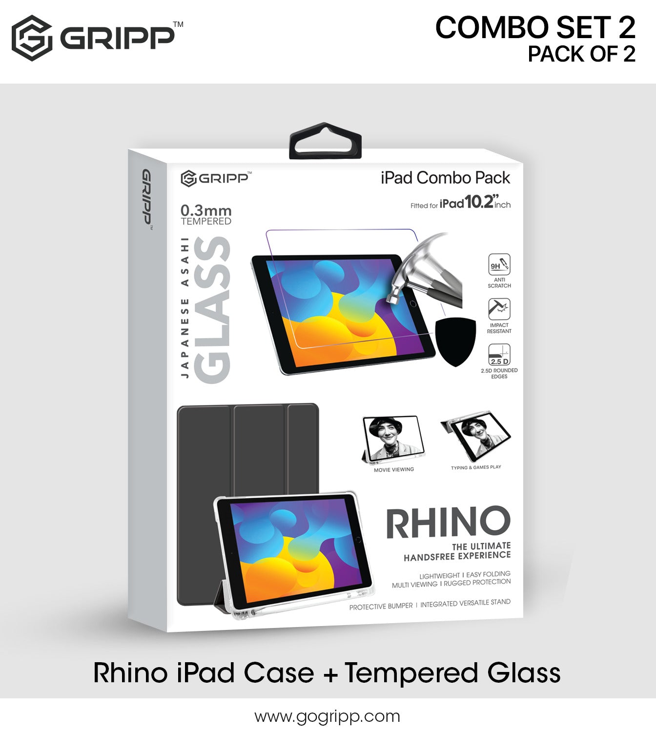 GRIPP IPad 10.2 Case Combo Pack (GRIPP 10.2 Rhino Case + GRIPP 10.2 Tempered Glass)