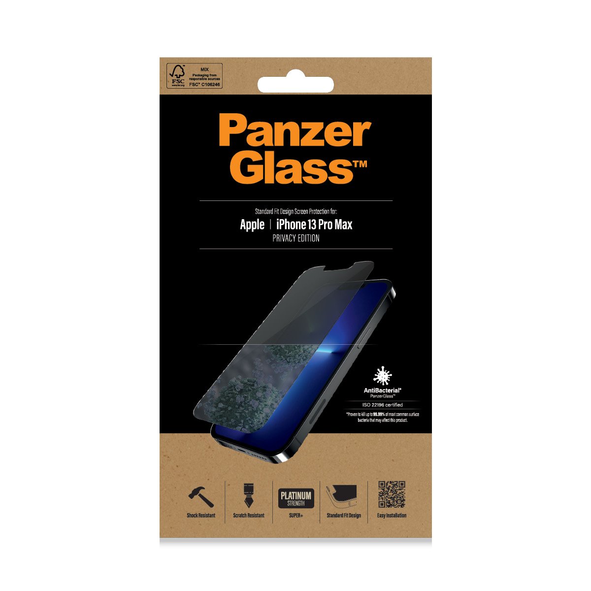 PanzerGlass iPhone 13 Pro Max AntiBacterial Screen Protector - Privacy