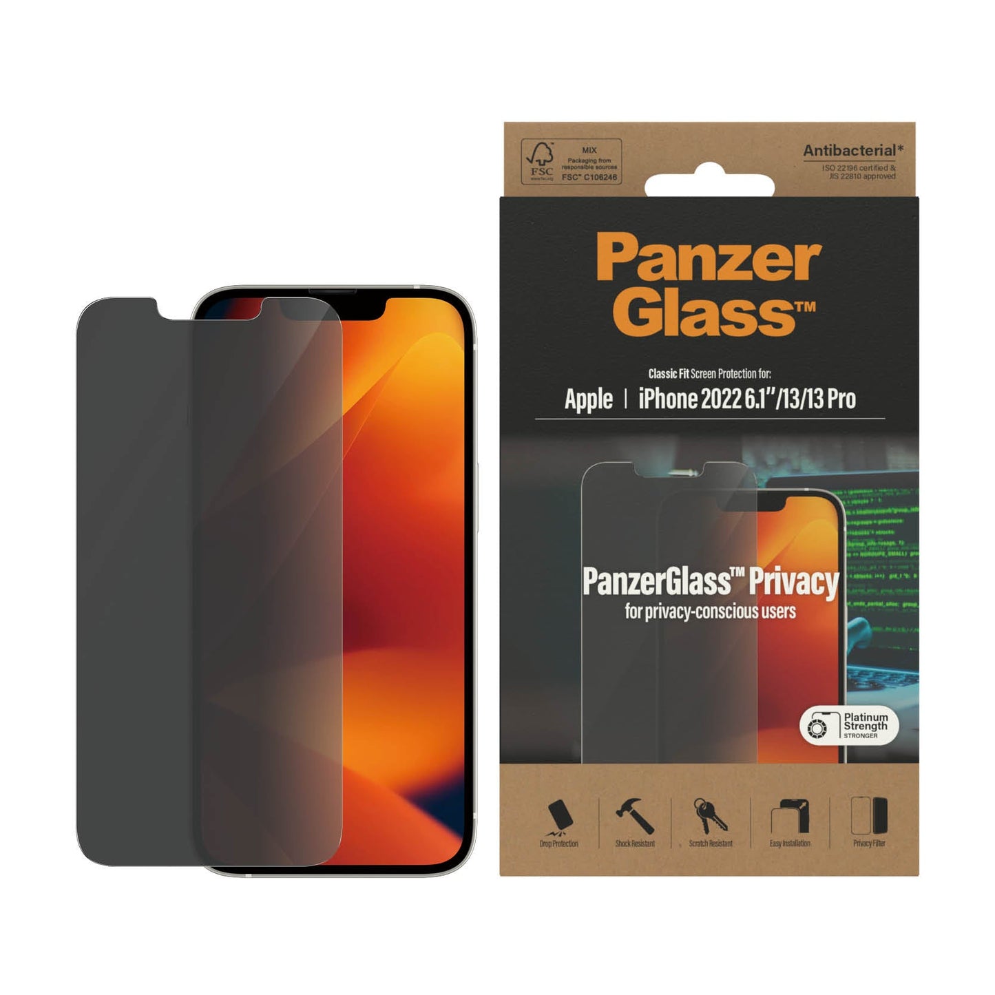 PanzerGlass™ Classic Fit Privacy Screen Protector for iPhone 14, iPhone 13/13 Pro